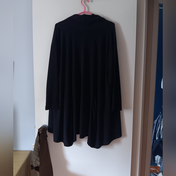 PLANET BY LAUREN G Black Stretch Jersey Open Front Waterfall Cardigan O/S - Picture 2 of 6